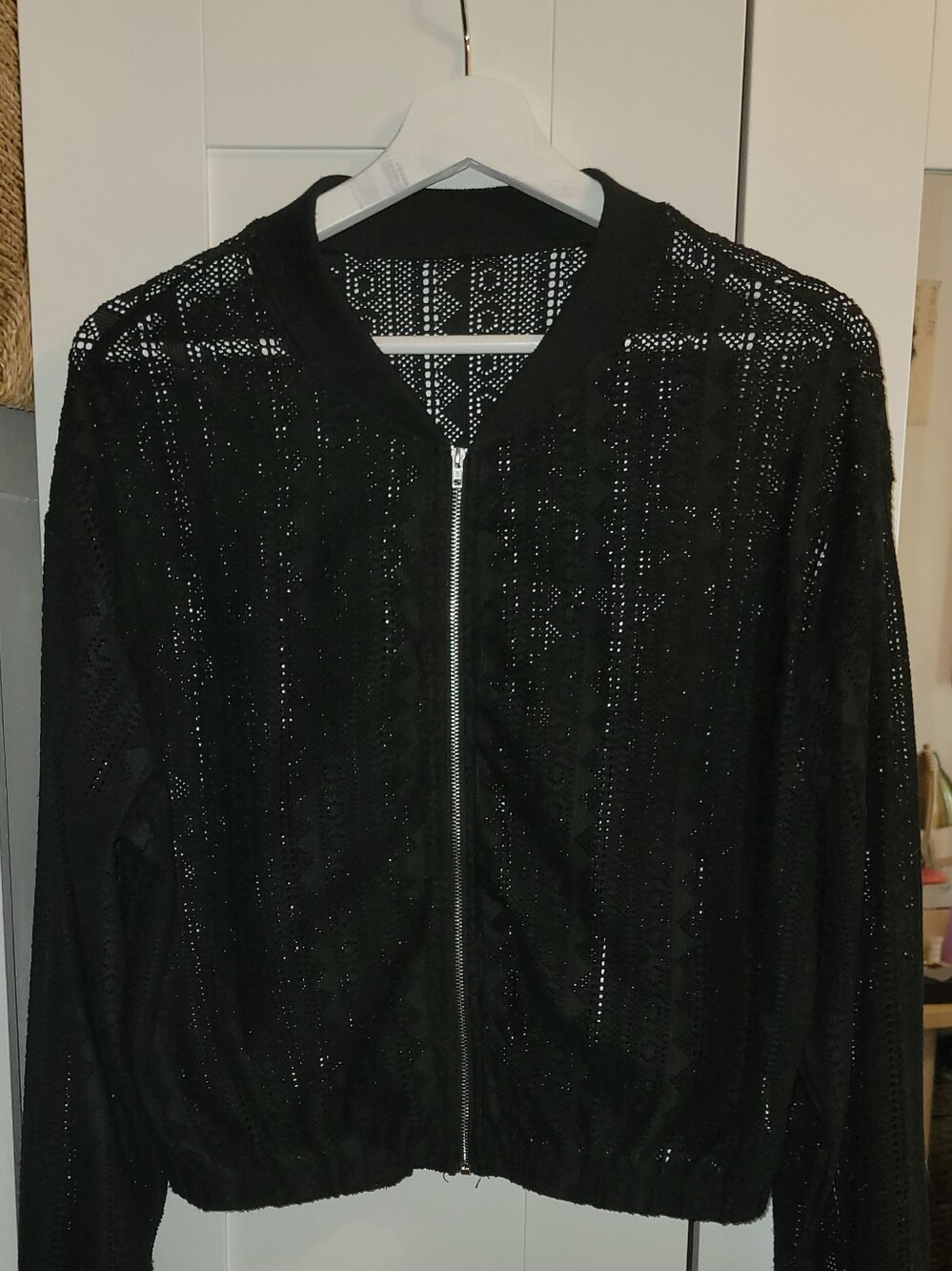 Black Lace Eyelet Bomber Jacket
